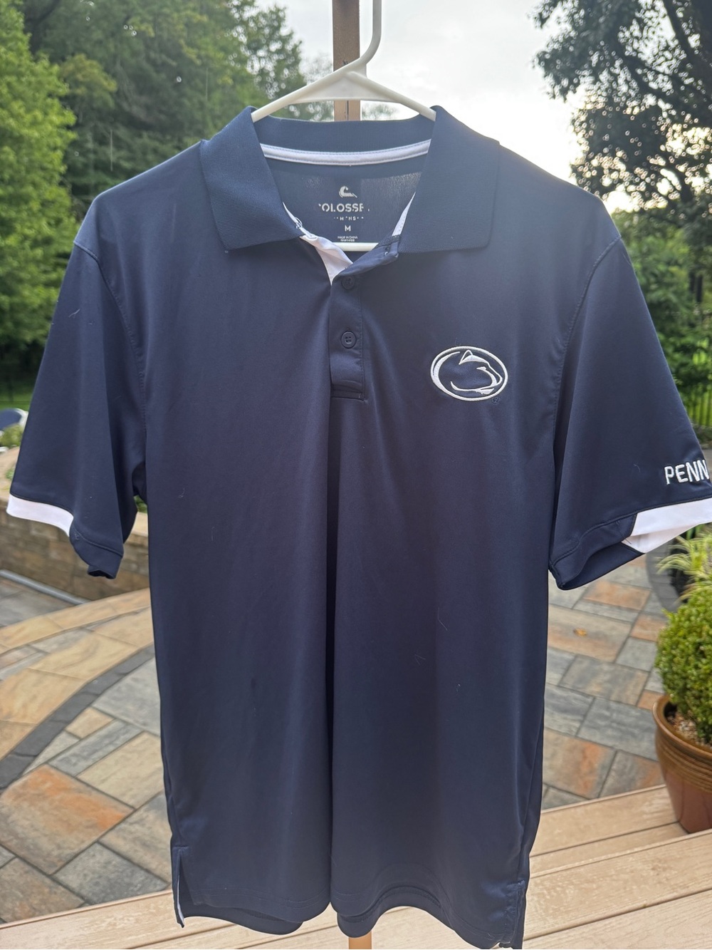 Penn State University Med Colosseum Polo Golf Collar Shirt Blue White PSU Mens